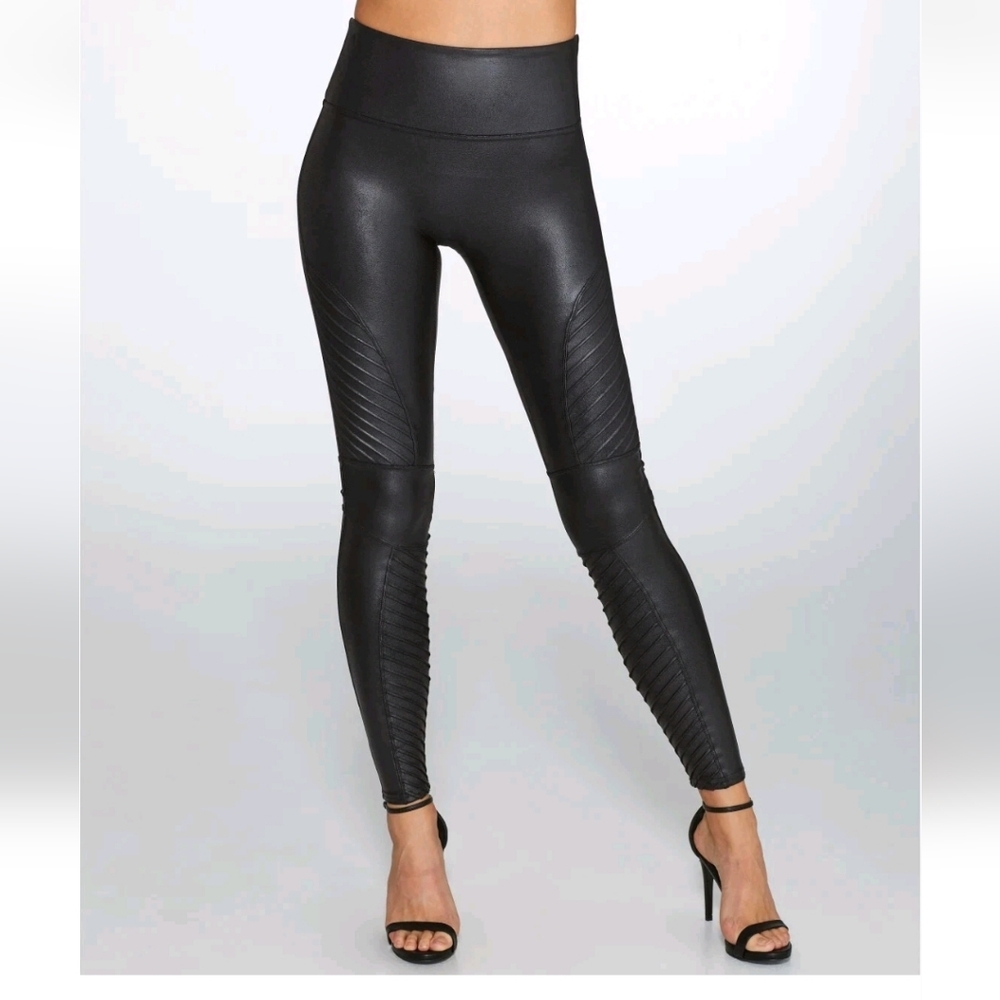 SPANX Black Faux Leather Moto Leggings
